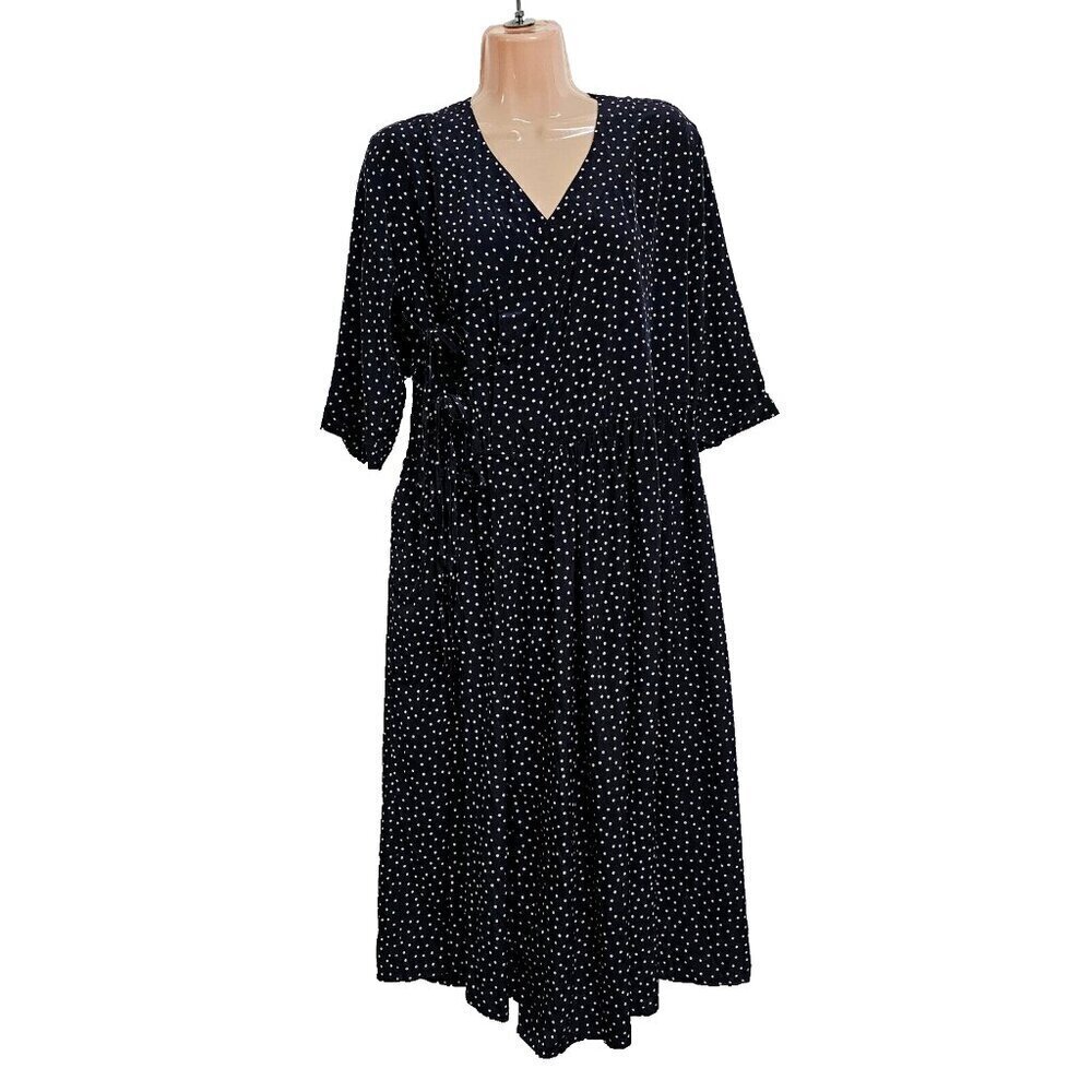 Beams Boy Polka Dot Fit and Flare Wrap Tie Dress Women One Size Blue